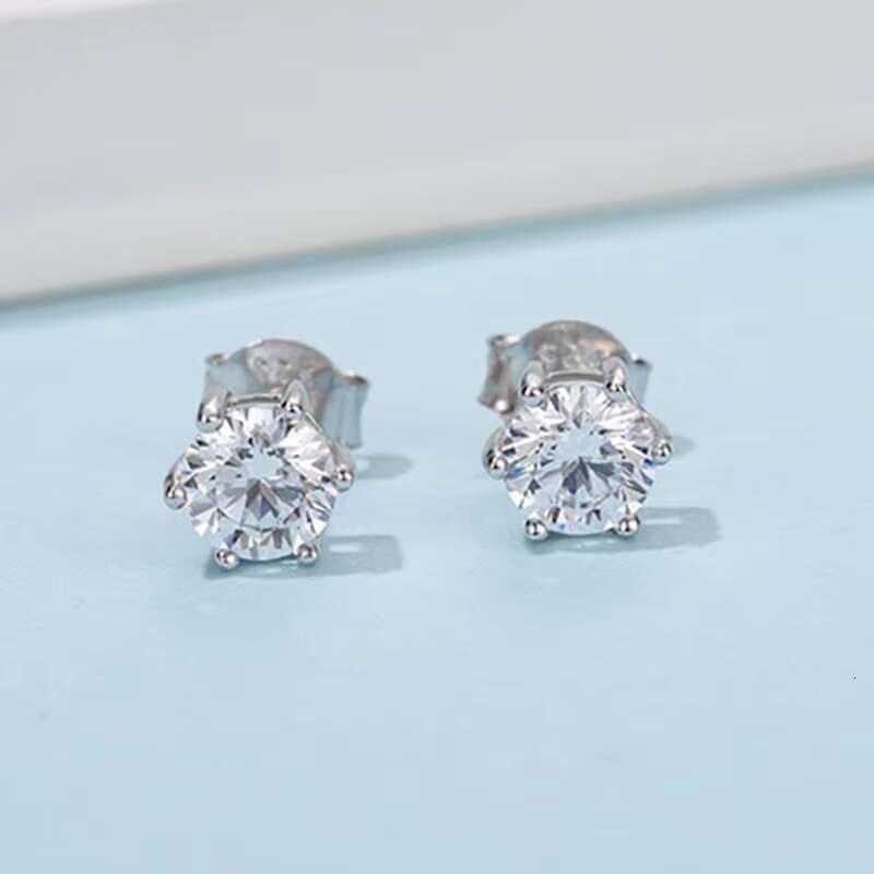 S925 Sterling Round Moissanite Jewelry Set Six Claw Halo Elegant Gems Ear Stud Earring for Women