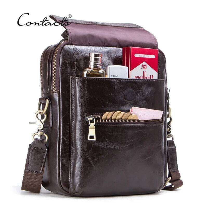 Contact's New Genuine Leather Messenger Men Casual Shoulder Male Flap Bag Brand Crossbody Bags For 9.7" Ipad