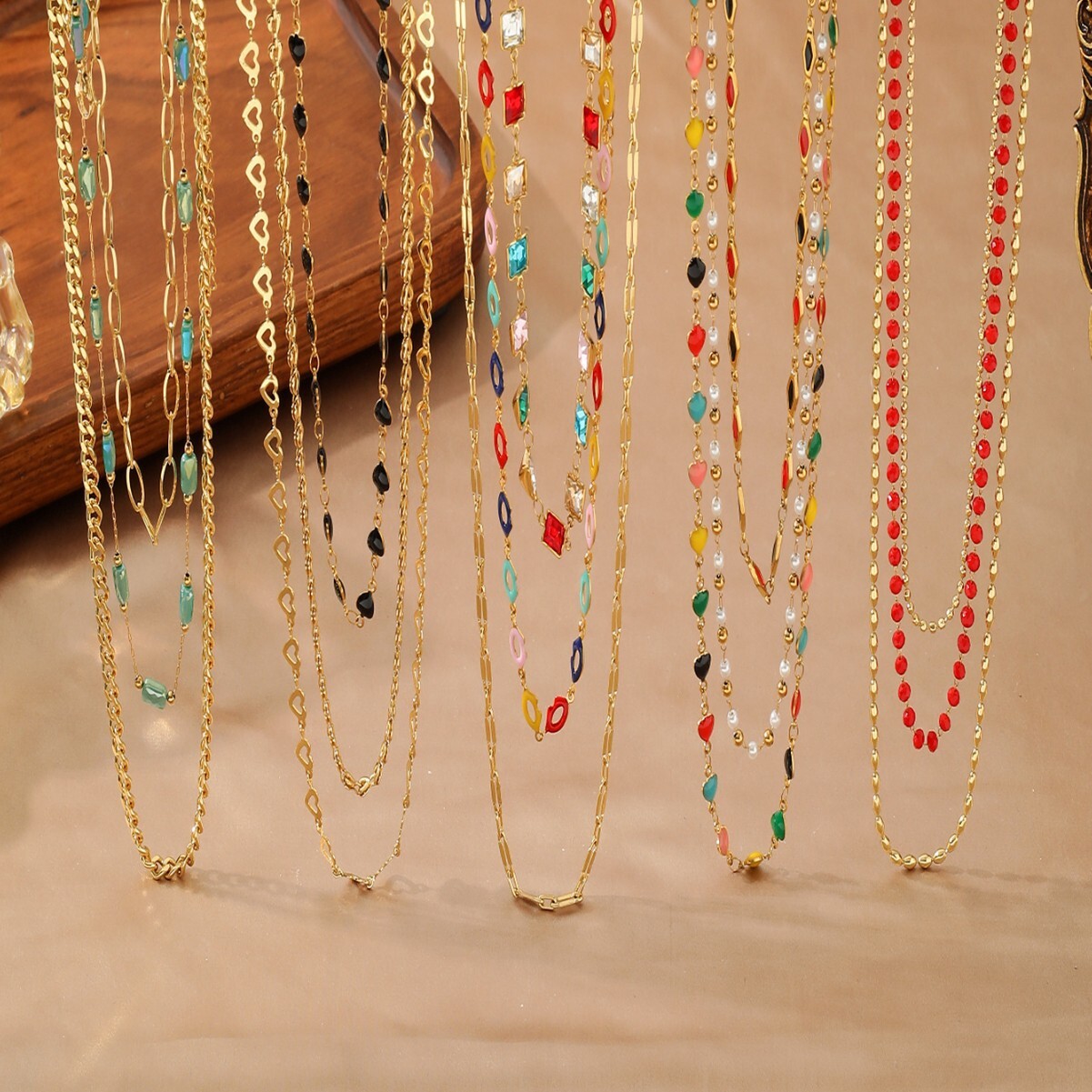 Hot Selling Jewelry Double Layer Fashion Ins Non-Fading Versatile Queen Necklace Glass Beads Exquisite Clavicle Choker