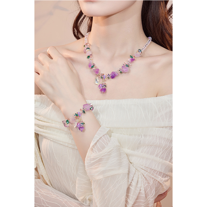 Women's Design Sense Amethyst Irregular Original Stone Lavender Crystal Bracelet