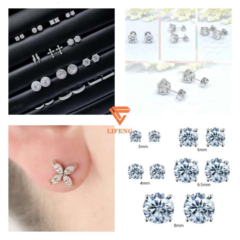 In Stock Wholesale Factory Price Vvs GRA Moissanite Diamond 925 Silver Earrings Stud for Women Men Fine Jewelry