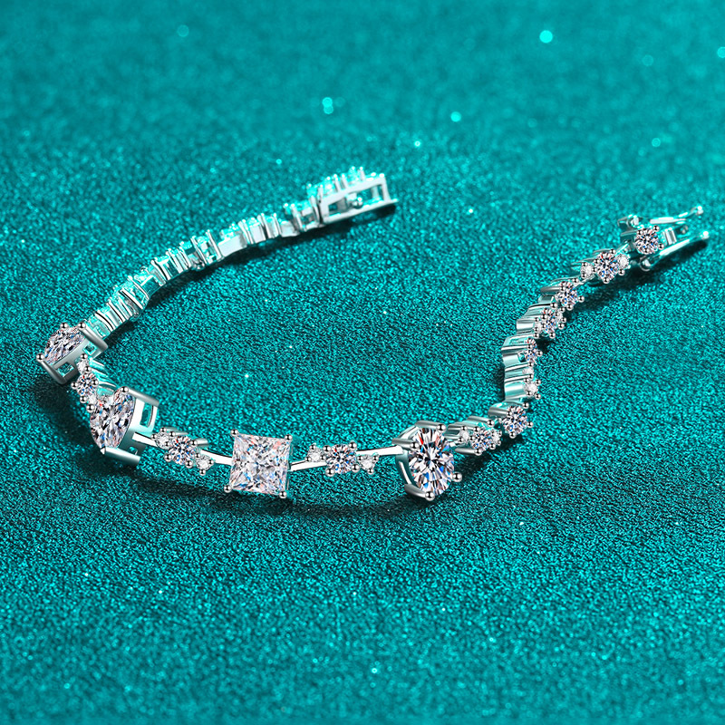 925 Sterling Silver Moissanite Bracelet with PT950 Gold Plating, Exquisite and Elegant Bracelet for Women, Wholesale Available