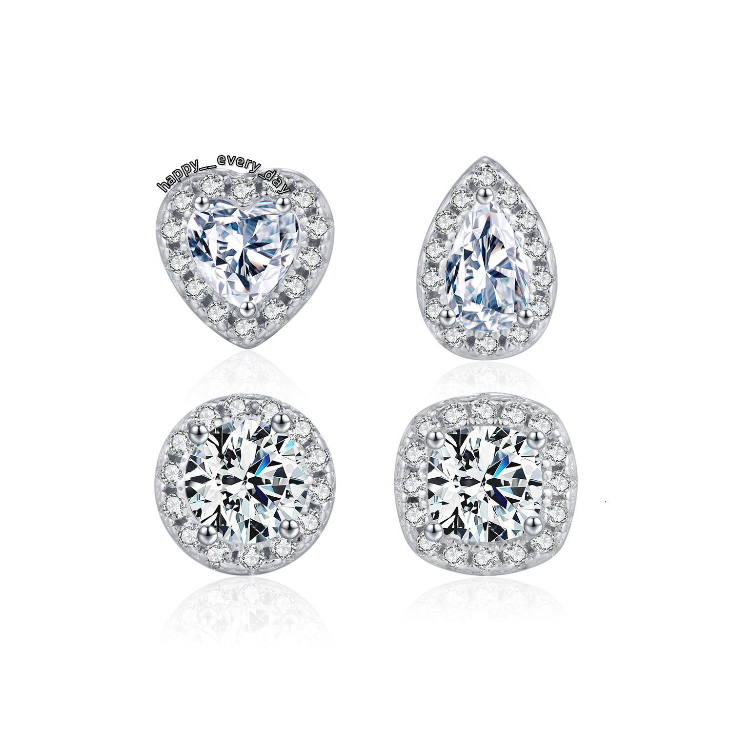 925 Sterling Silver Heart Pear Square Shape Design D Color VVS1 Clarity Moissanite Stud Earring for Women Wedding Fine Jewelry