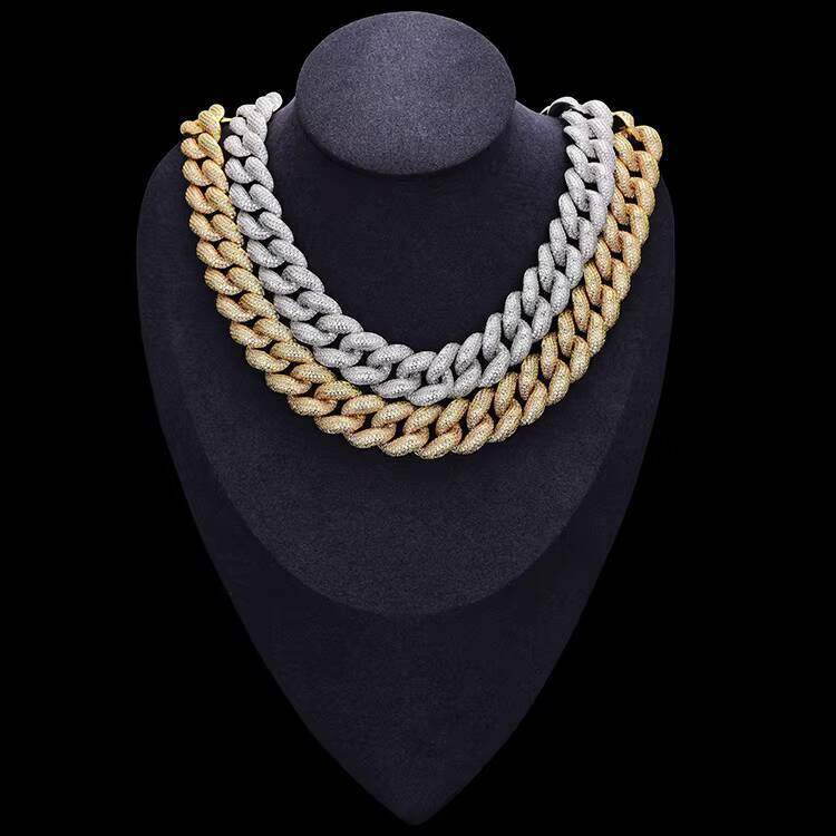 Classic Jewelry Fully Filled Zircon 18mm Miami Chain Hip Hop Cuban Necklace Sier