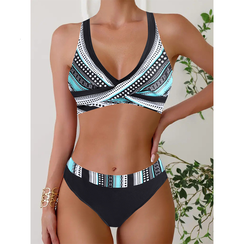 Outdoor Summer Beach Sexy Womenfree Shipping 2025 New Designer Shoes 2025 New Women's Split Striped Plus Size Bikini Sexy High Waisted Swimsuit F