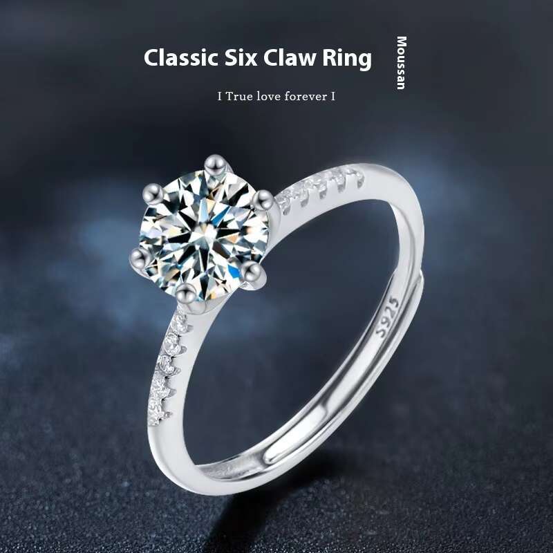 Classic Design 1ct VVS Moissanite 925 Sterling Silver Engagement Wedding Ring for Women Fine Jewelry Iced out