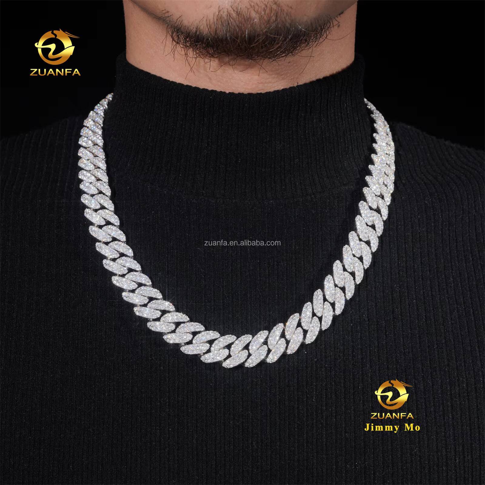 rapper jewelry 16mm pin setup GRA sier chilled hip-hop moissanite Miami Cuban chain