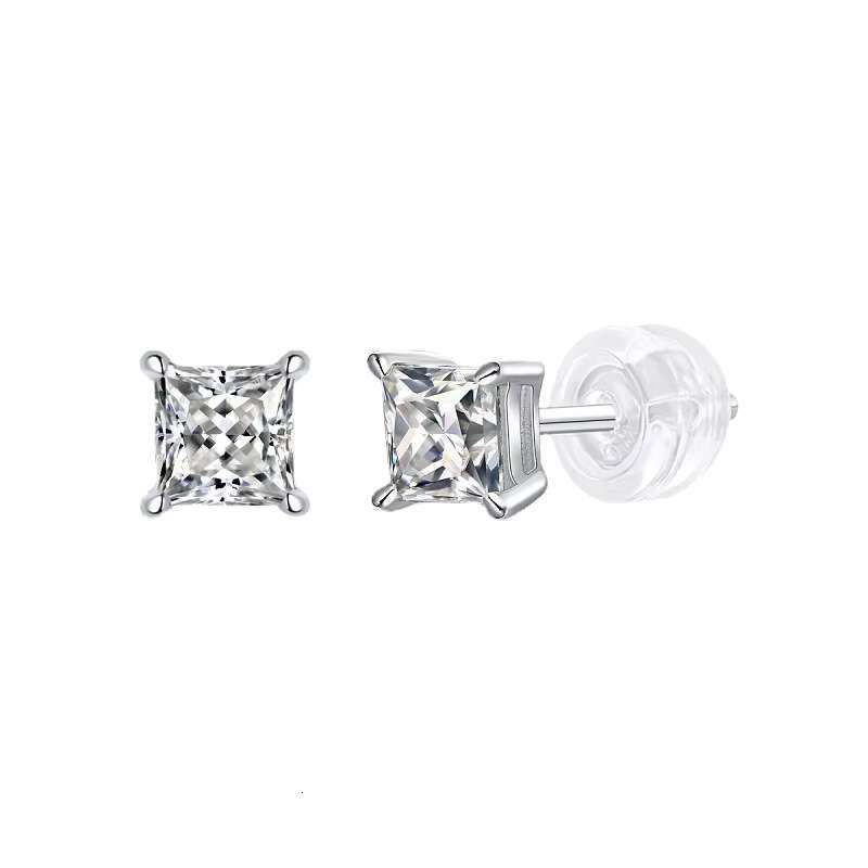 Custom Fine Jewelry Princess Cut Square Moissanite Stud Earrings 925 Sterling Silver VVS Mossanite Diamond Earring for Men Women