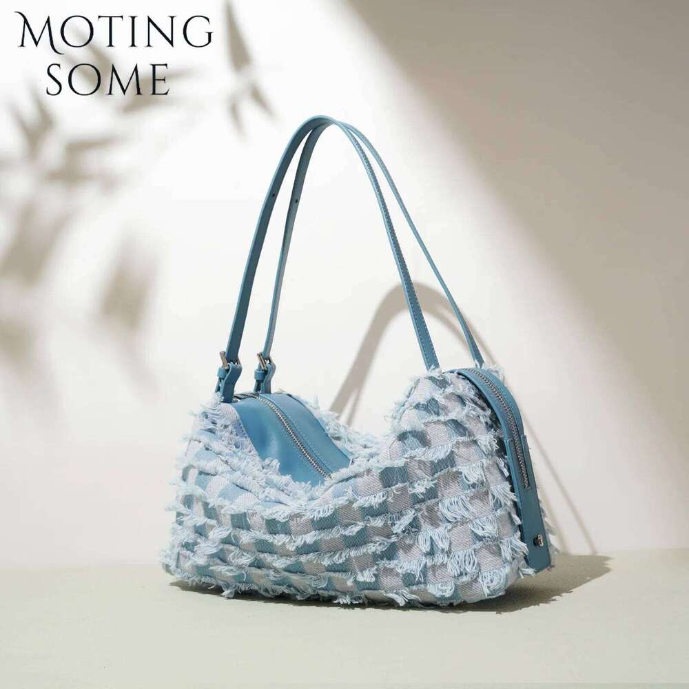 OLOEY Motingsome Retro Style Denim Fabric Plaid Pattern Shoulder Handbag and Purse Designer Tote Bags Lady Satchel 2025