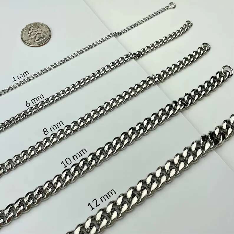 Wholesale Custom Miami Cuban Link Necklace Curb Chain 4mm-12mm Stainless Steel 6 Facets Polished Chunky Mens Gold Silver