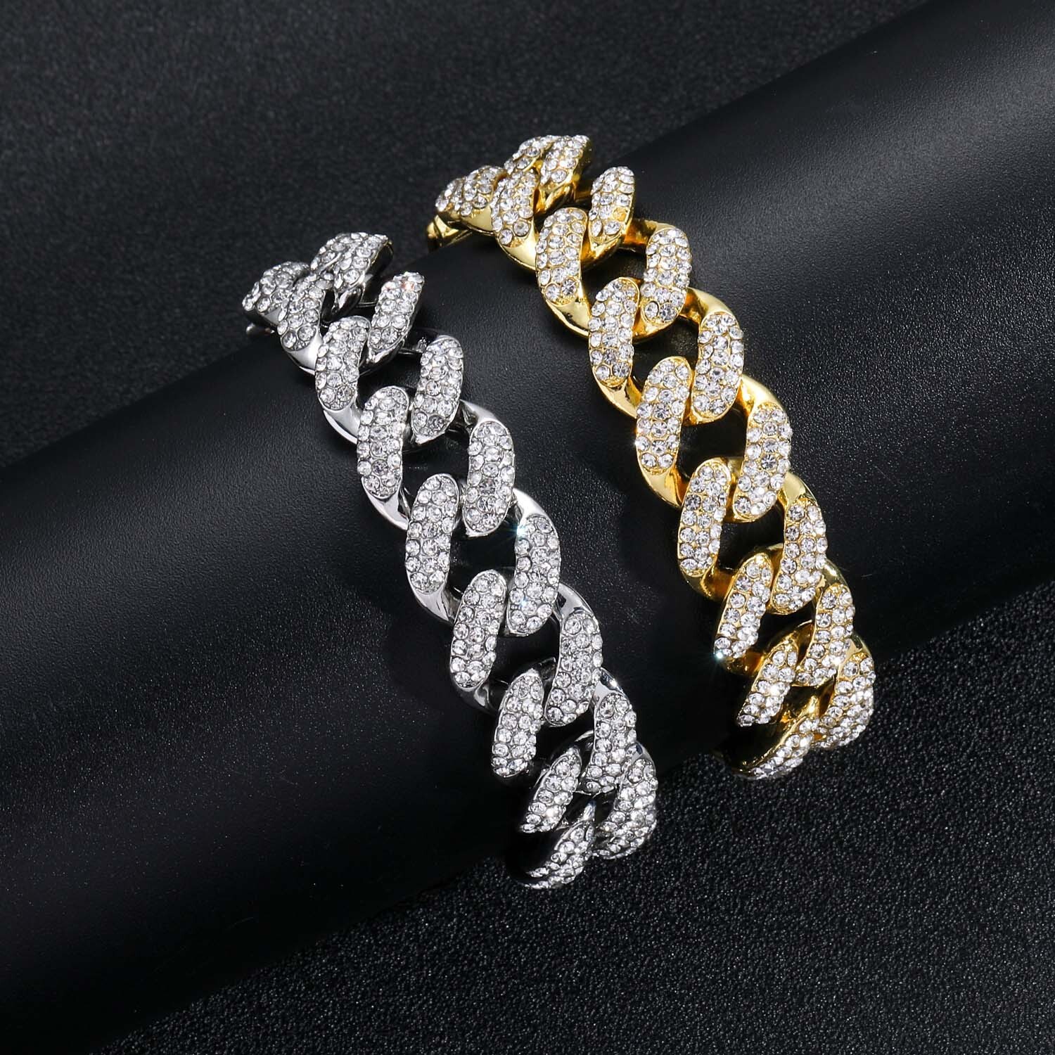 Moissanite bracelet hip hop 15mm three row diamond Cuban Bracelet full of diamond personality trendsetter mens hip hop Bracelet moissanite