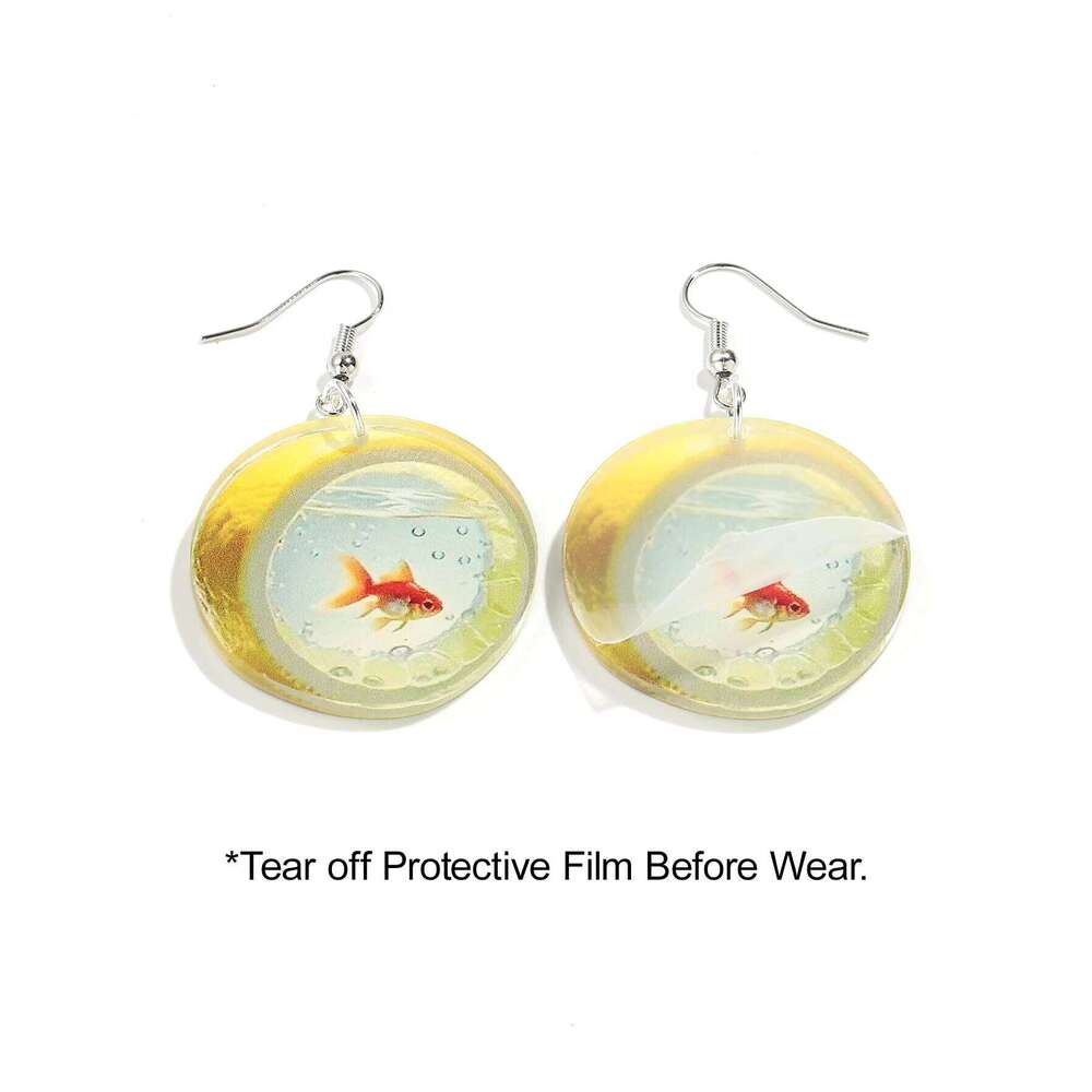 Cute Cartoon Lemon Fish Acrylic Print Drop Earrings For Women New Funny Round Carp Dangle Earring Creative Jewelry Birthday Gift