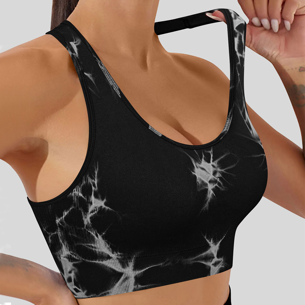 Sports outdoor tie dye seamless high stretch fitness vest with chest cushion for women