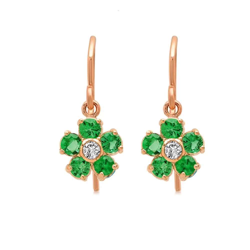 Women Gift Party Large Green Stone Diamond Flower Drop Stud Earrings