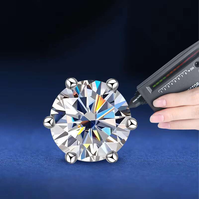 Nuoya Classic Design Six Claw Round Cut 0.5/1/2 Carat Moissanite 925 Sterling Silver Diamond Stud Earring for Women