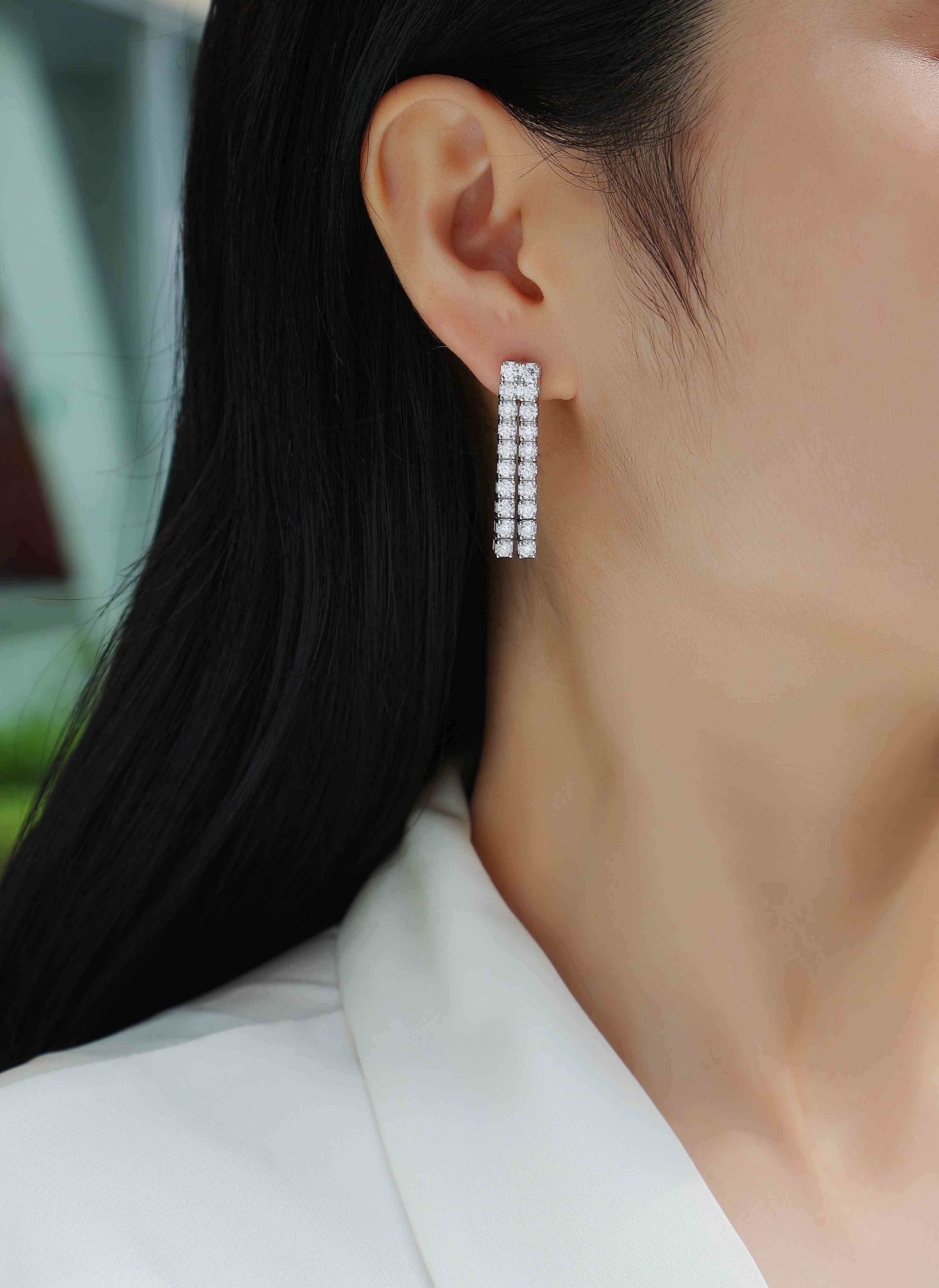 Good Selling Moissanite Diamond Earrings 925 Sterling Silver Fine Jewelry Moissanite Double Row Stud Earring