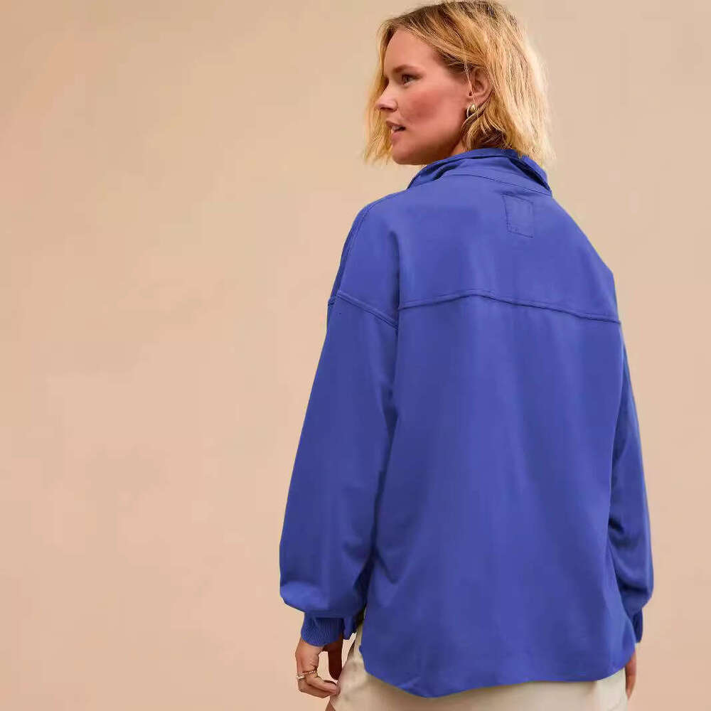 New Fashion Versatile Women's Loose Polo Collar Button Casual Long Sleeve Design Split Sweatshirt