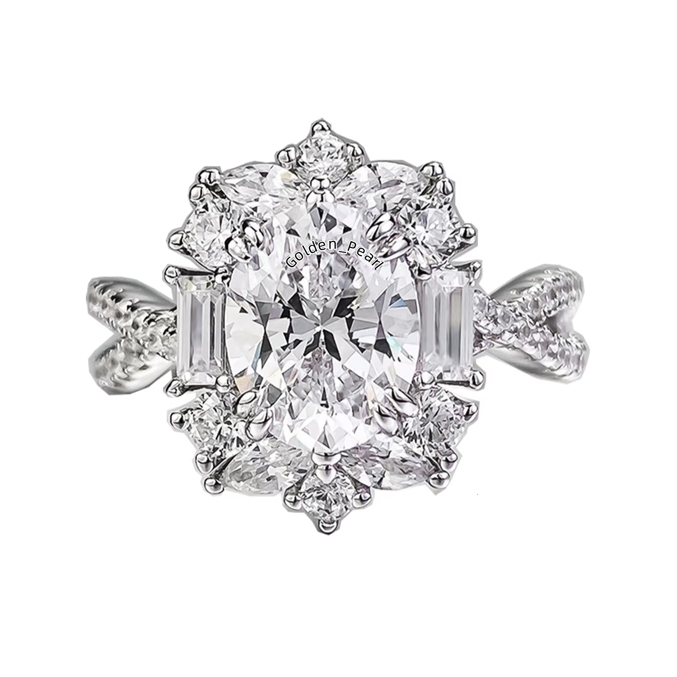 Custom Luxury Oval Cut Cubic Engagement Wedding Gemstone Jewelry for Women 925 Sterling Silver Moissanite Ring