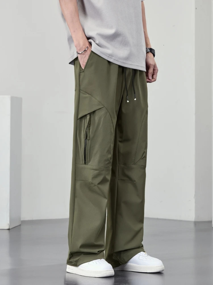 Mens Summer Cargo Pants with Zip Pockets Big Size 8XL 7XL 6XL Nylon Ice Silk Cooling Sweatpants Loose Fit Straight Trousers 250528