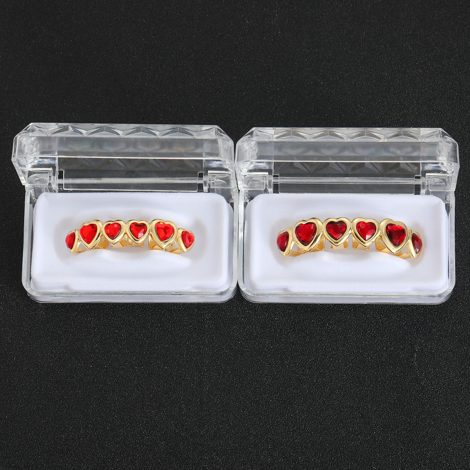 Hip hop 6-piece red heart-shaped micro inlaid Moissanite personalized creative Halloween heart-shaped braces moissanite