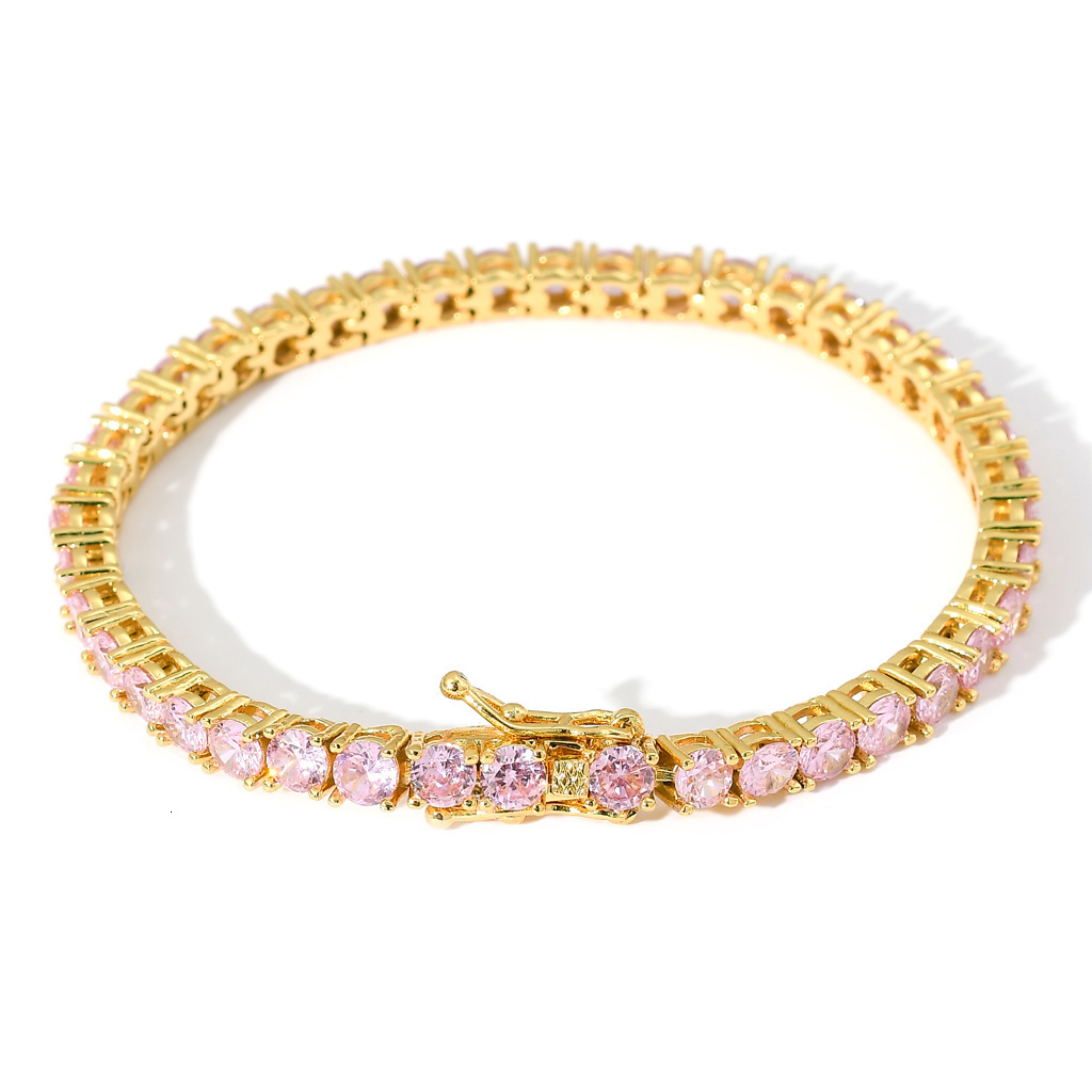 Hip hop Necklace 4mm copper inlaid pink Moissanite one row bracelet fashion brand men and women lovers hip hop jewelry moissanite