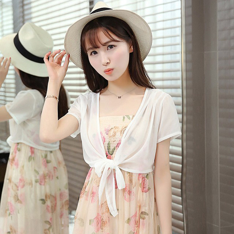 K905 2025 Summer Thin Jacket Short Sleeve Small Waistcoat Chiffon Small Outerwear Women's Short Shawl Air Conditioning Striped Shirt