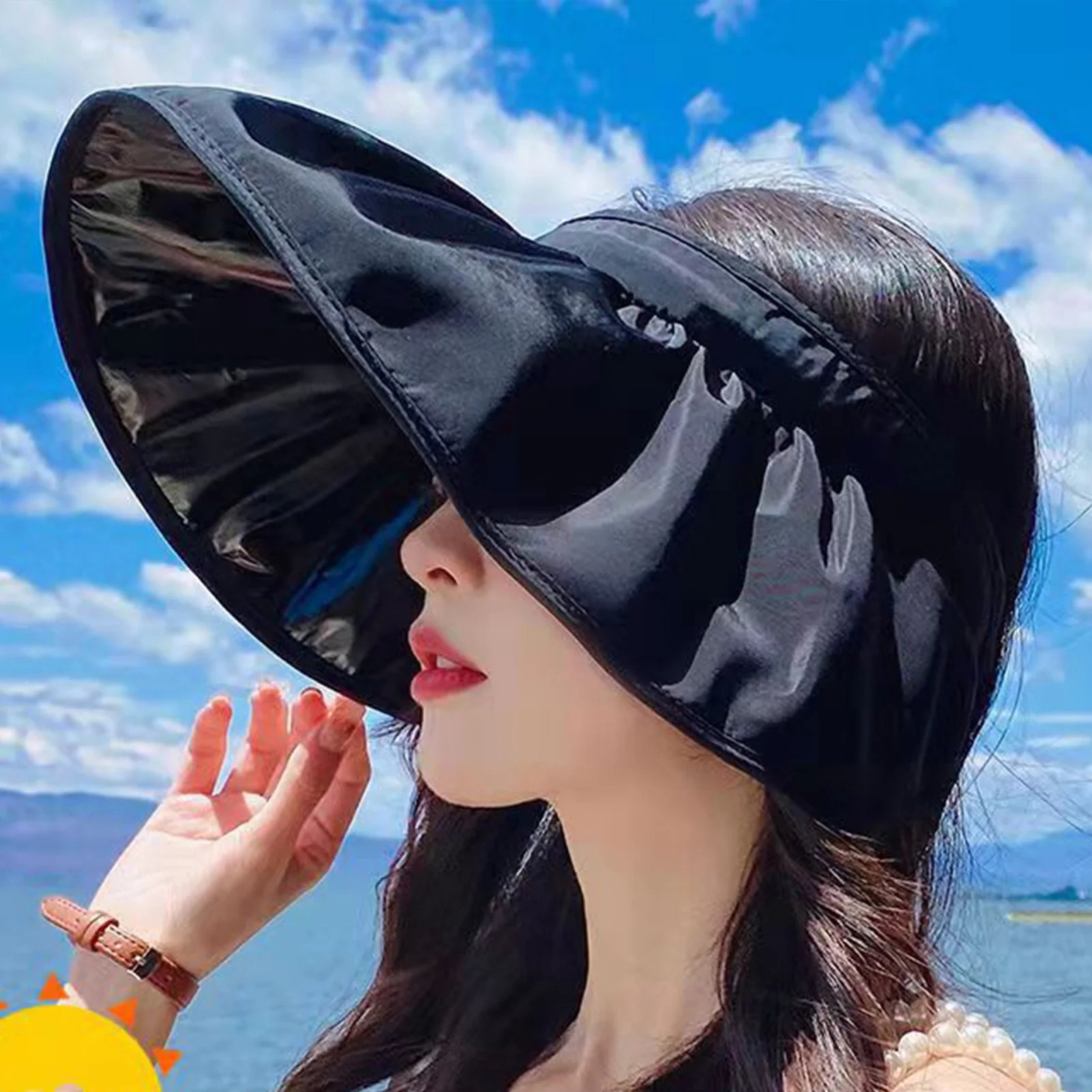 Korean Summer Dual-use Headband Sun Hat Women Hollow Top Outdoor Travel Cap Uv Sea Beach Hat Wide Brim Visor Hat Adjustable Size 250530