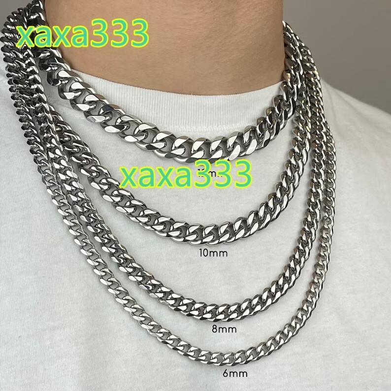 Wholesale Custom Miami Cuban Link Necklace Curb Chain 4mm-12mm Stainless Steel 6 Facets Polished Chunky Mens Gold Silver