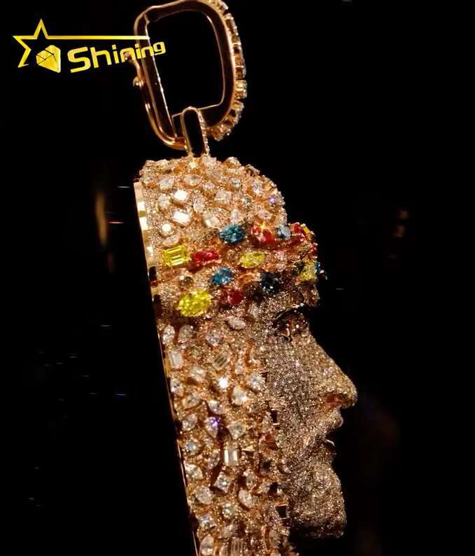 New Trendy Luxury Personalized 3D Design Hip Hop Jewelry Mens Iced Out Jesus Pendant Colored Stone VVS Moissanite Diamond Charms