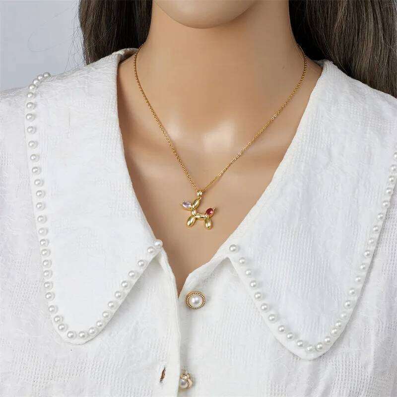 Cute Balloon Dog Pendant Necklace - Versatile Stainless Steel Collarbone Chain Jewelry Accessory For Trendy Fashion Enthusiasts