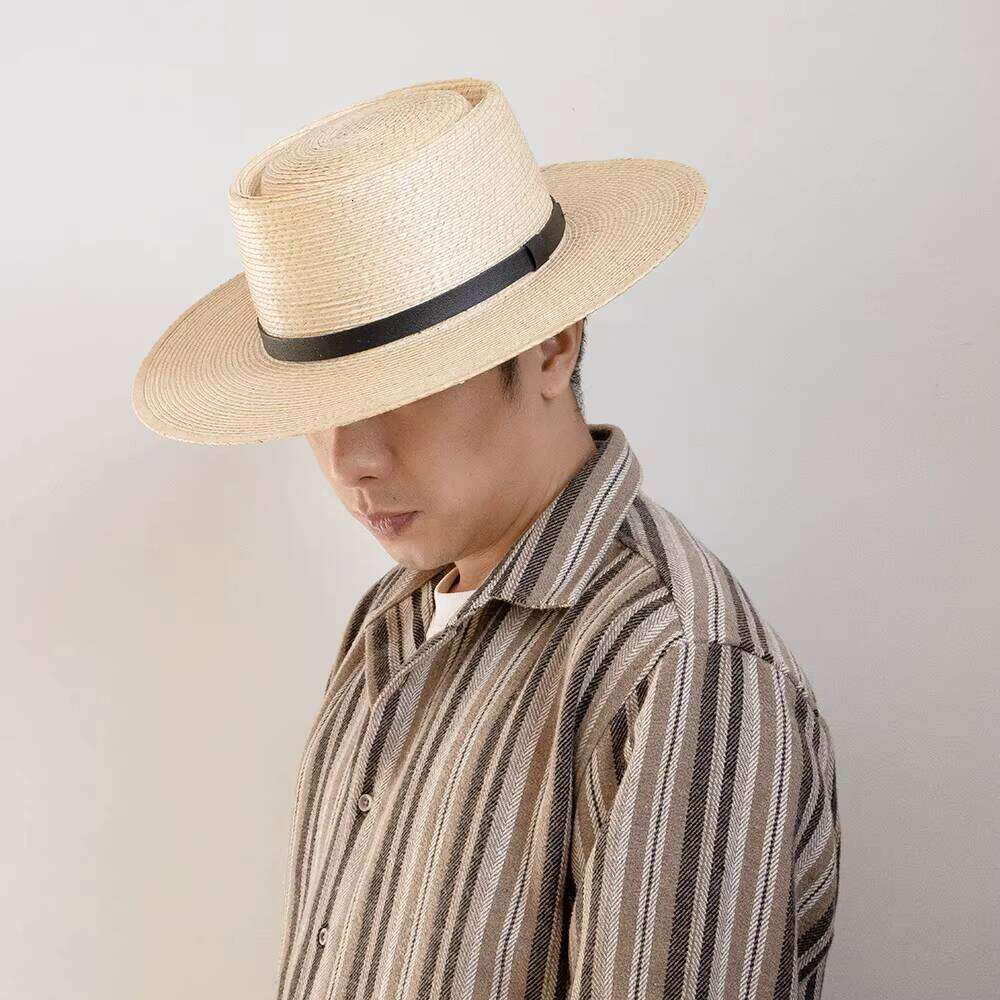 2025NEW SYHATS 100% Natural Palm Leaf Pork Pie With PU Belt Trim Unisex Wide Brim Summer Straw Hat OEM Available