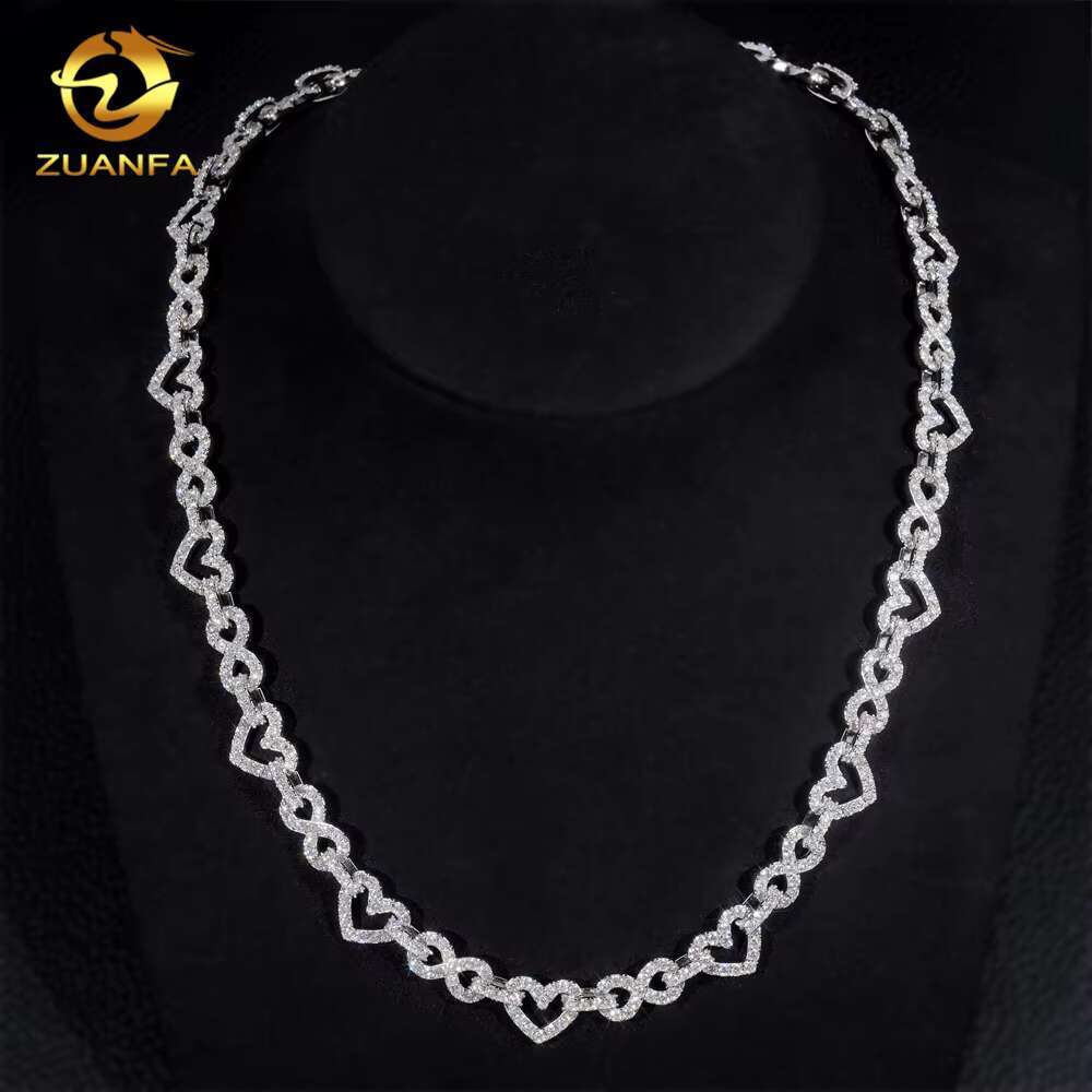 New Arrivals Rappers Hip Hop Rapper Silver 12MM VVS Moissanite Diamond Heart Mixed Infinity Necklace Cuban Link Chain