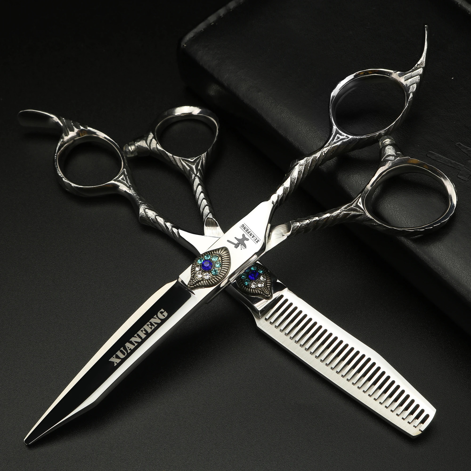 Silver Peacock Screw Barber Cutting and Thinning Scissors 6-inch Japanese 440C Steel Hair Scissors 250530