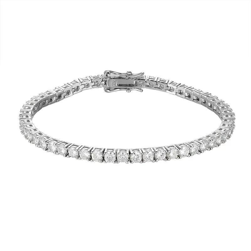 S Pure Sier Simple Elegant Tennis Quartz Bracelet 20 Points Single Row Full Fashion Jewelry