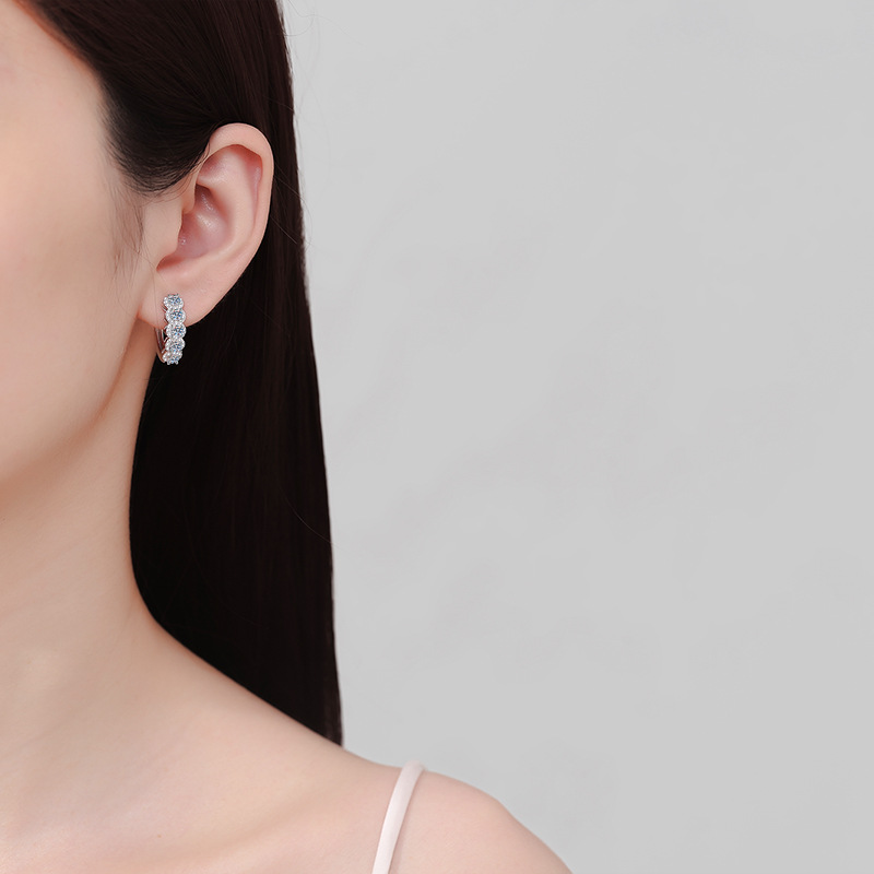 S925 Sterling Silver Moissanite Stud Earrings with Full Paved Design, Elegant and High-End Jewelry for Women, Perfect for Formal and Casual Wear
