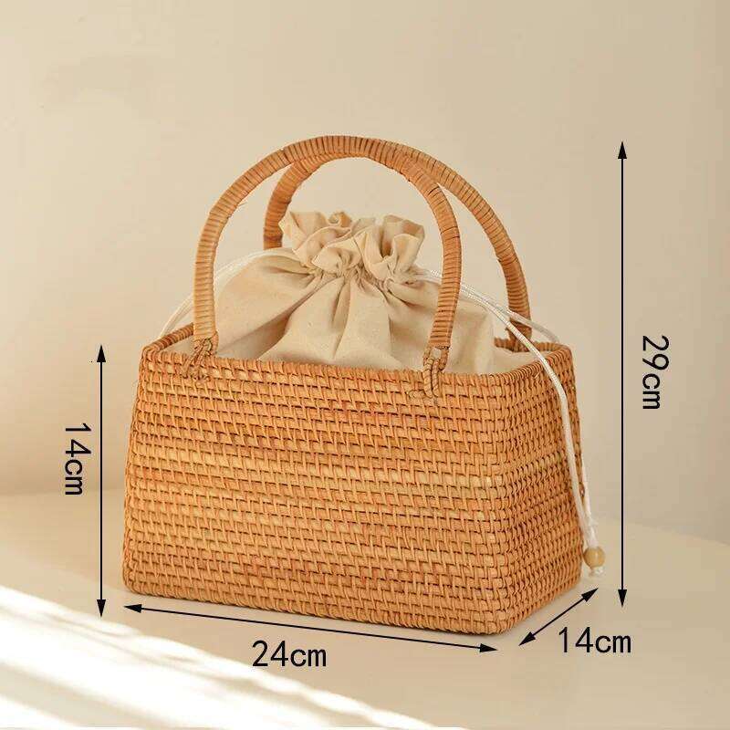 2025 Vieam Pure Handmade Outing Basket Hand-Woven Rattan Handbags Trendy Designer Boho Style Picnic Travel Clutch Bags