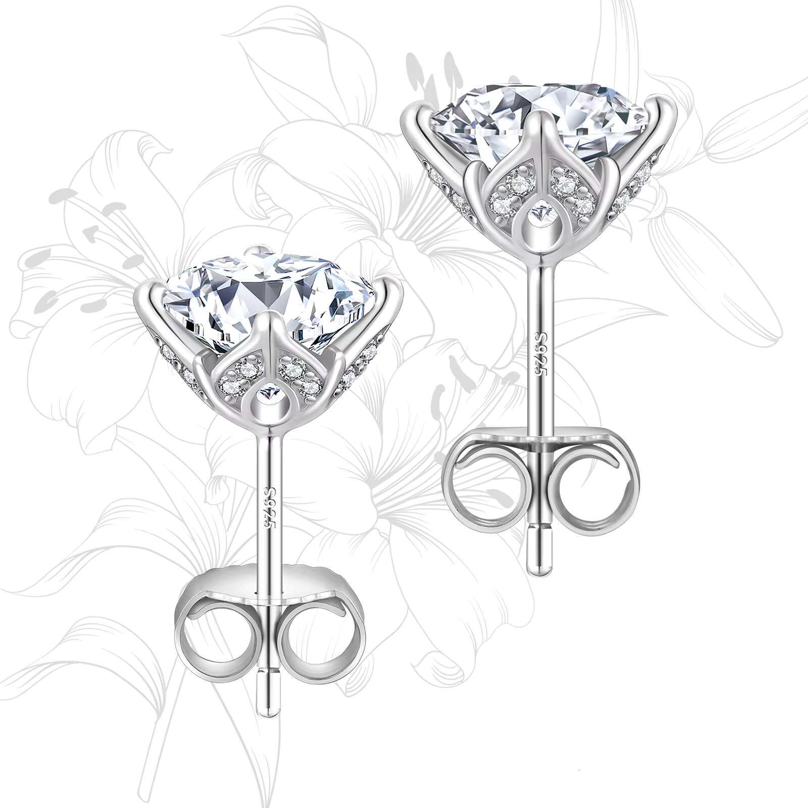 Shiny Flower Moissanite Earrings Lab Created Diamond 925 Sterling Silver Stud Men Women Jewelry Gifts 2CT VVS GRA Golden Earring