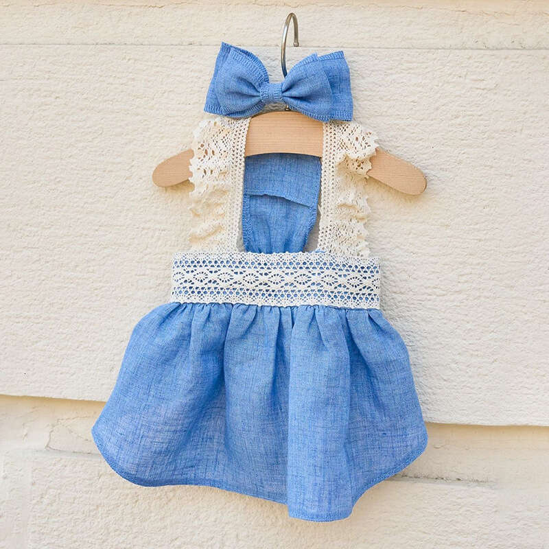 Pet Clothing Dog Cat Puppy Clothes Spring Summer Thin Dress Denim Skirt + Bowknot designer bag