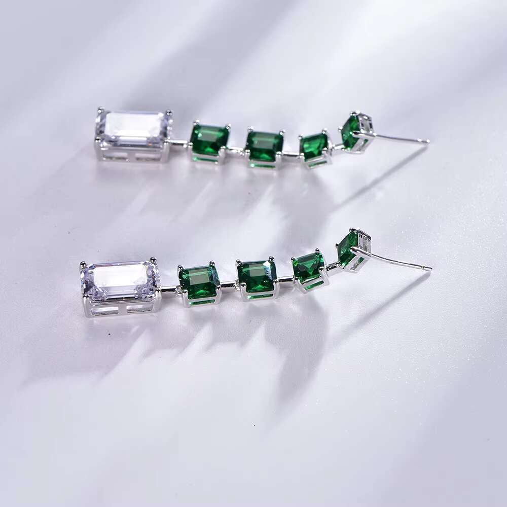 Woman Earrings Dangle Moissanite Earrings AAA CZ Emerald Tassel Natural Stone Sterling Silver Earrings