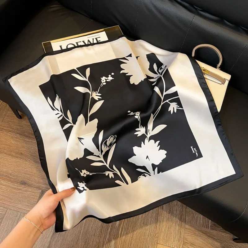 68cm Literary Flower Scarf Womens Spring and Summer New Imitation Silk Scarf High-end Fashion Versatile Headscarf Shawl W250602