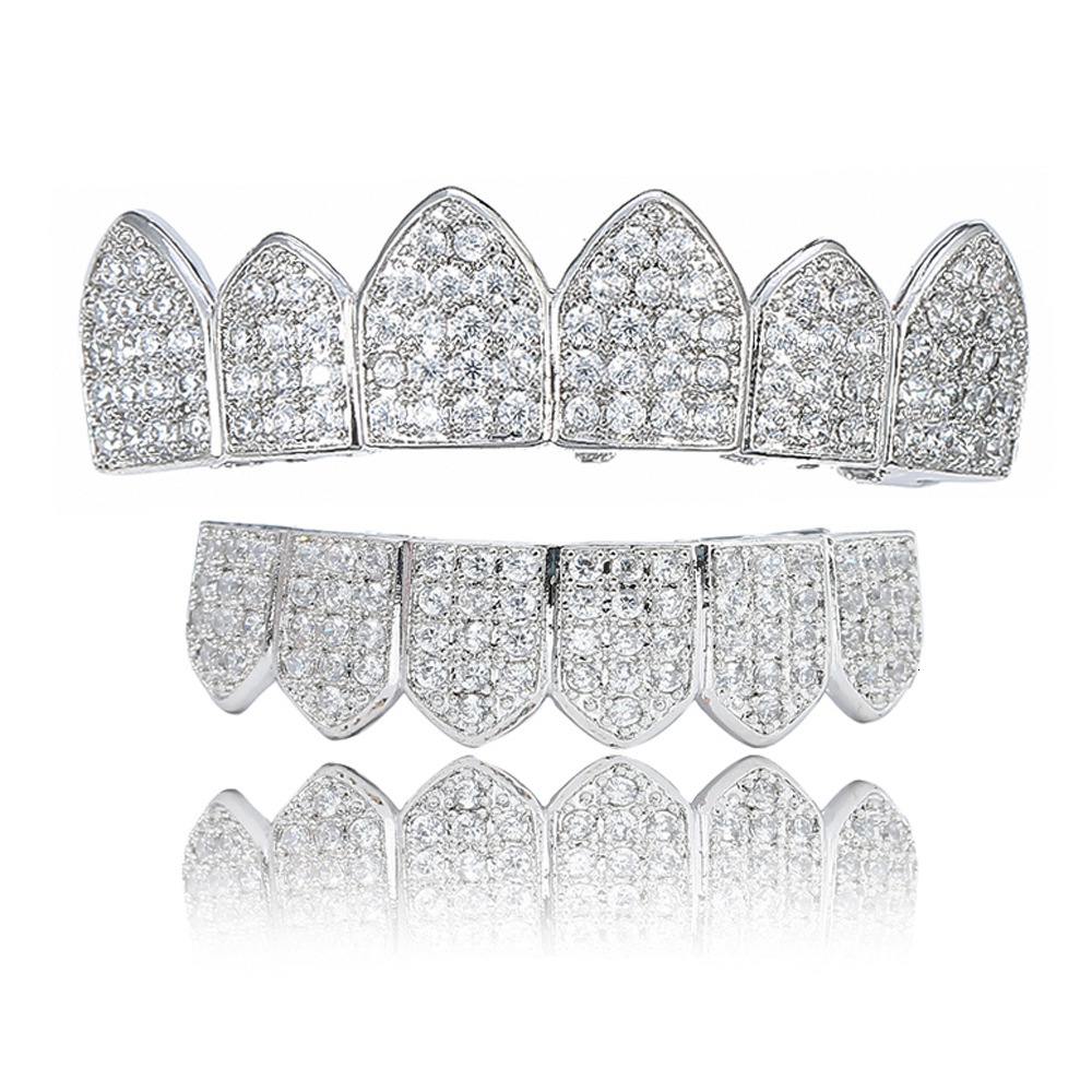Micro inlaid Moissanite Gold Teeth Set with Sharp Teeth for Halloween Dressing Hip Hop Teeth Set Accessories Gold Teeth Set Hip Hop Jewelry moissanite