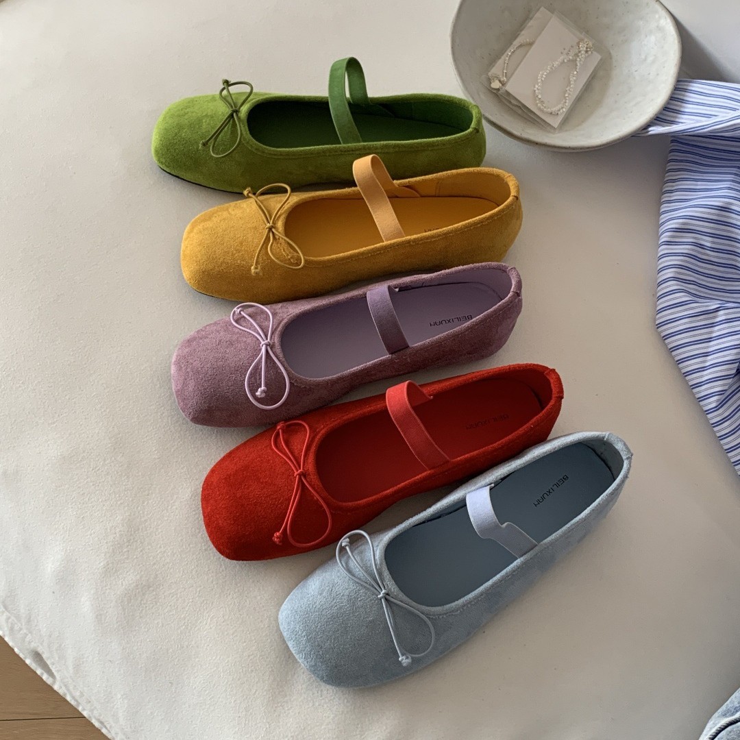 D27 Chic Spring Summer Yellow Ballerina Pumps avec un talon rembourré confortable