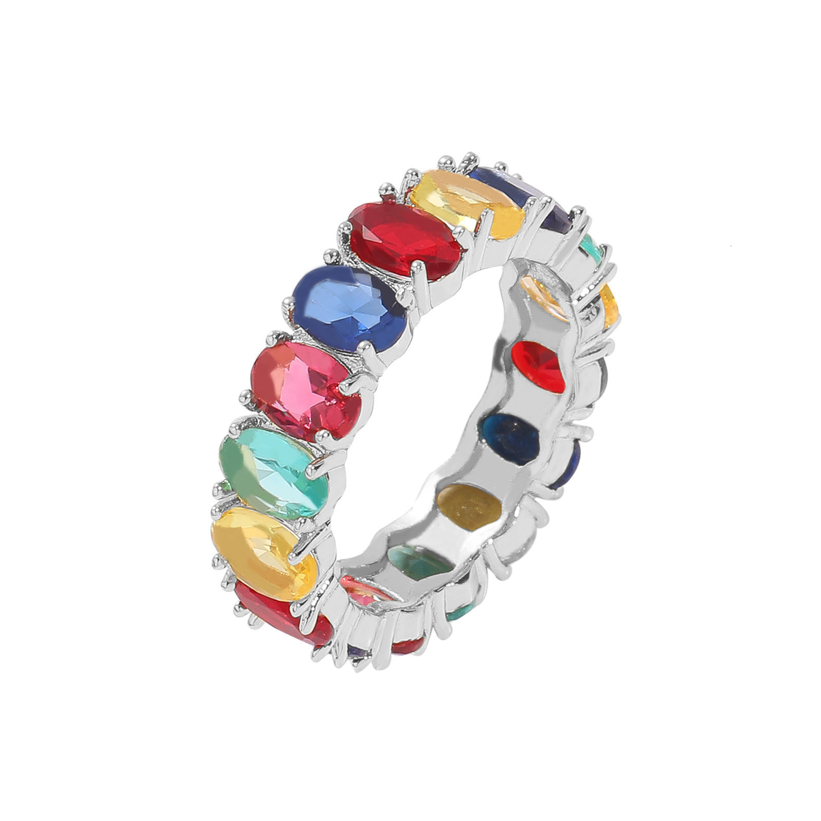 Hip Hop Colorful Moissanite Ring Simple and Personalized Oval Moissanite Ring for Male and Female Couples Hip Hop Ring moissanite