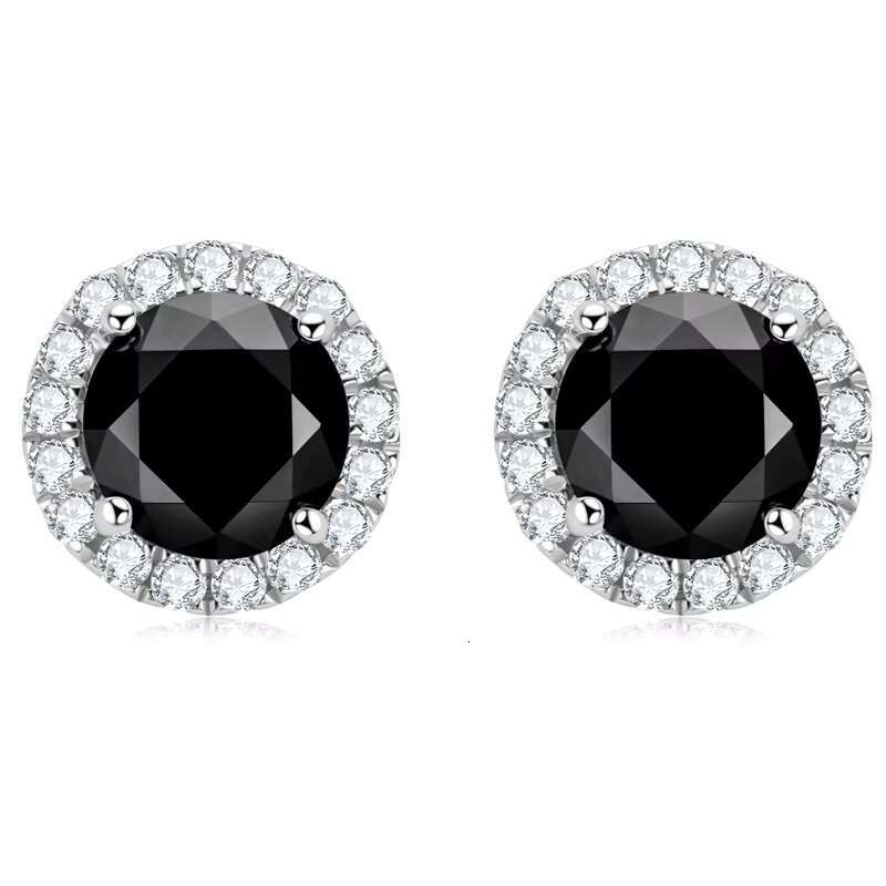 Wholesale Hypoallergenic Diamond Stud Earrings 925 Sterling Silver 6MM 0.8CT Classic Black Round Moissanite Halo Stud Earrings