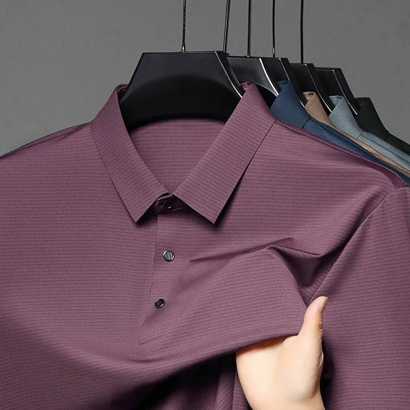 POLO shirt mens solid color high-end lapel business casual wear ice silk quick drying comfortable short sleeved T-shirt 250526