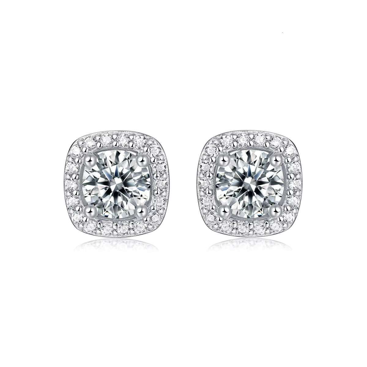 De 0.5ct 1ct D Color Iced Out Moissanite Diamond Earring Square 925 Sterling Silver Hip Hop Women VVS Moissanite Stud Earrings