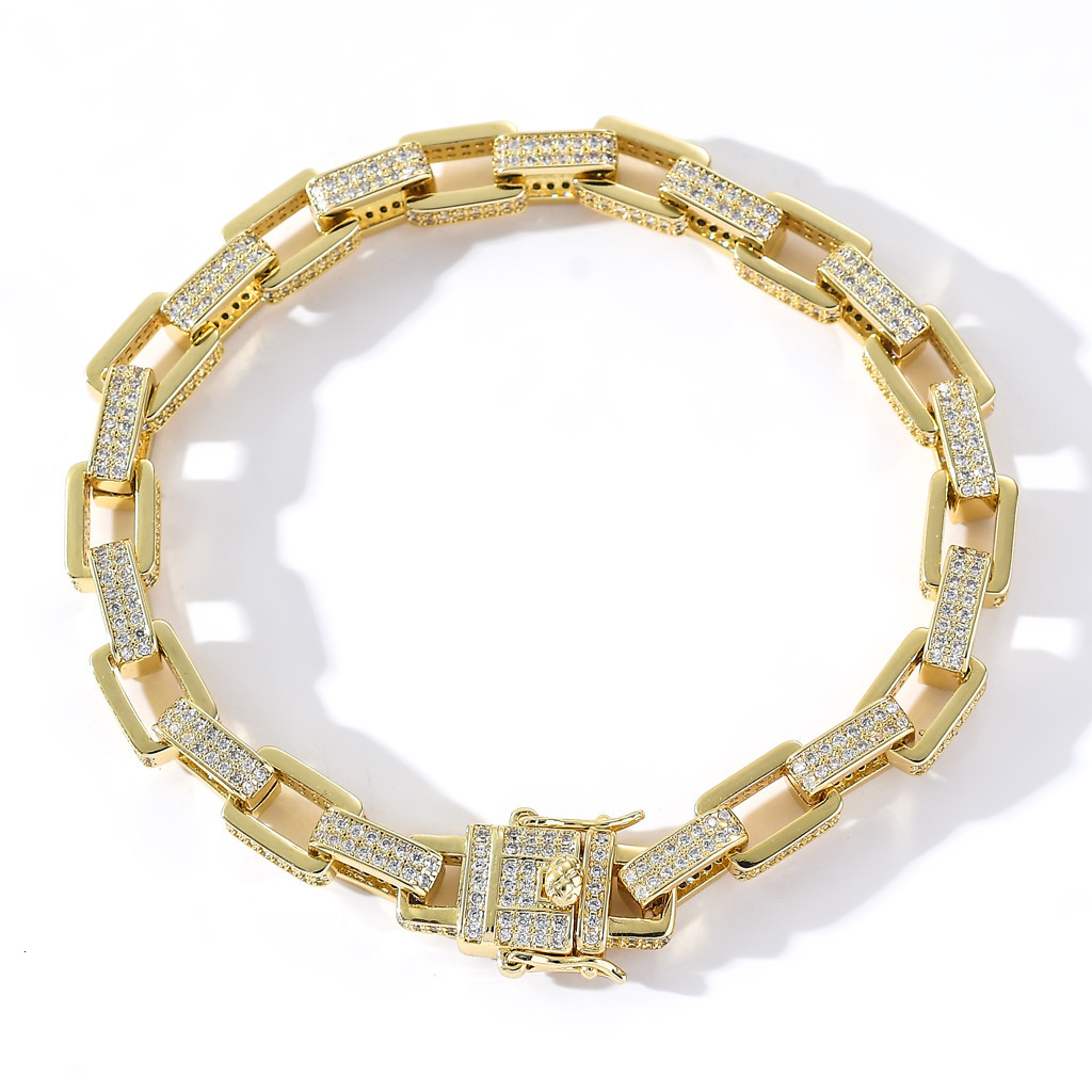 New high-end mens hip-hop box chain micro inlaid with Moissanite ring buckle personalized trendy hip-hop Bracelet moissanite