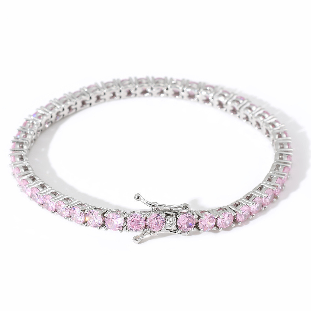 Hip hop Necklace 4mm copper inlaid pink Moissanite one row bracelet fashion brand men and women lovers hip hop jewelry moissanite