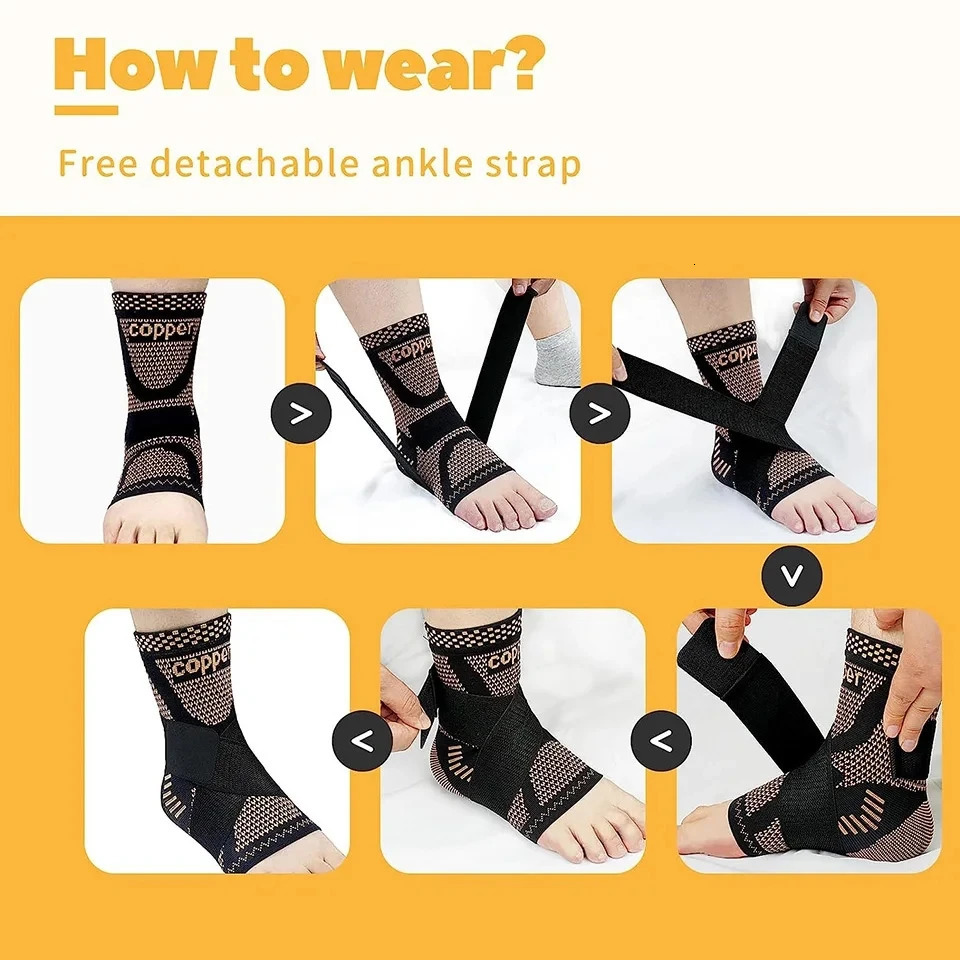 Adjustable Copper Compression Ankle Support Sleeve for Achilles Tendonitis Plantar FasciitisEases Swelling and Sprained 250530