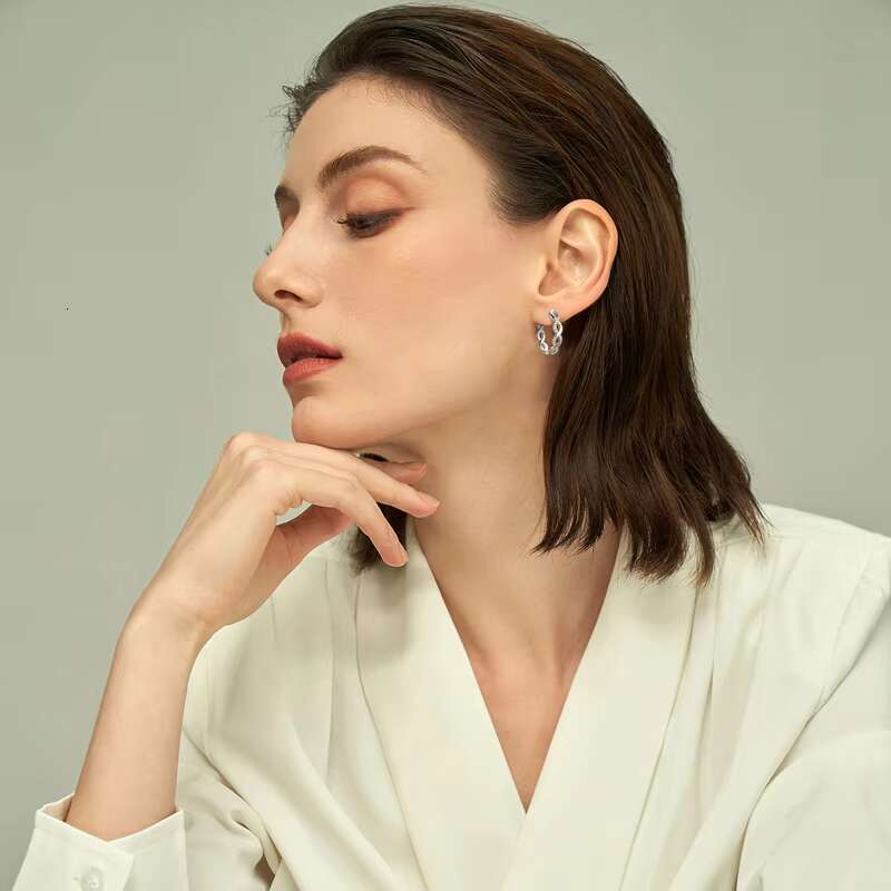 Fashion Jewelry Earrings Moissanite 925 Sterling Silver Twisted 1mm VVS Moissanite Hoop Earrings With Gra Certificate